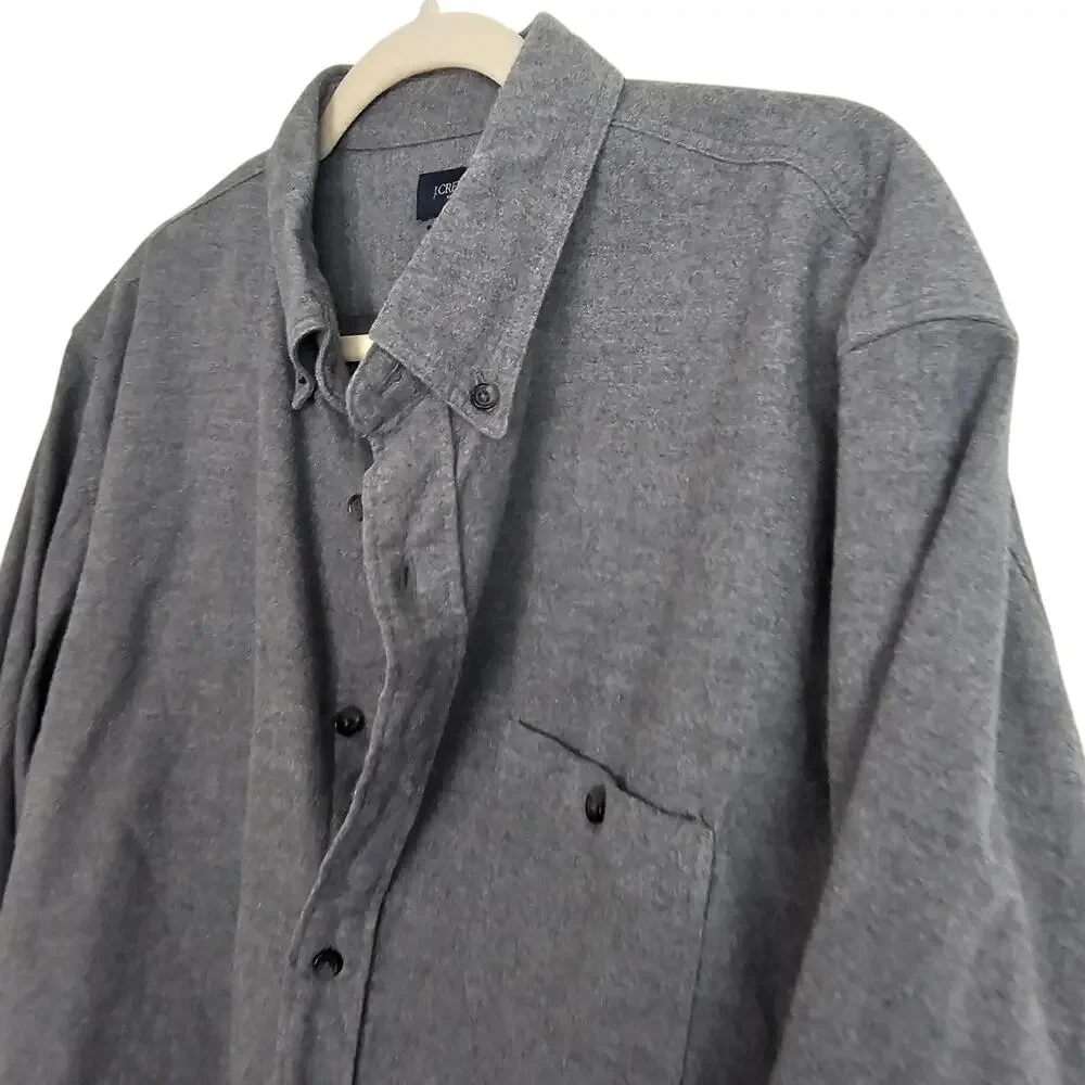 J. Crew Mens Gray Flannel Shirt XL Faux Suede Elbow Patches Minimalist Weekend